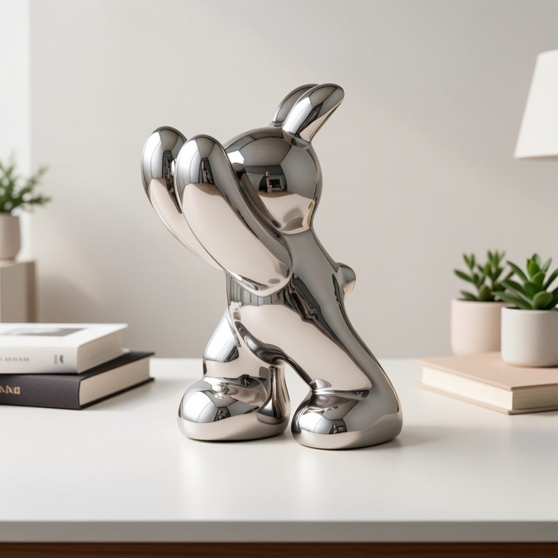 Tnessential Ceramic Rabbit Bookend with a High-end Silvery Plating 3D Decor