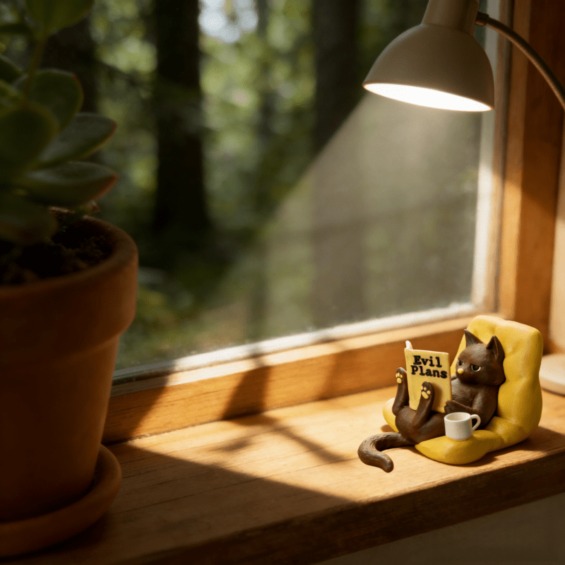 Tnessential Cat Reading Ornament Figurine 3D Decor