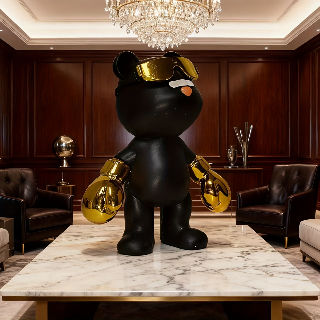 Tnessential Trendy Black and Golden Bear Figurine 3D Decor