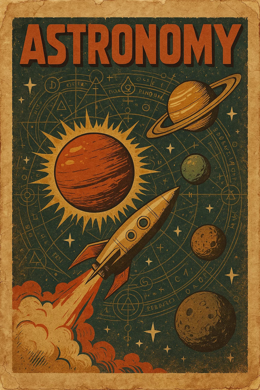 VINTAGE ASTRONOMY SPACE ROCKET CANVAS POSTER