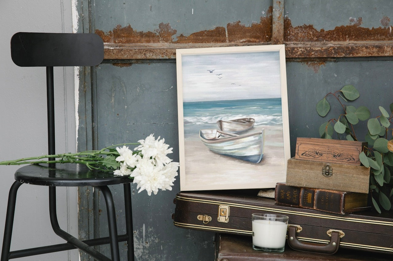 BEAUTIFUL BOAT PAINTING CANVAS  POSTER
