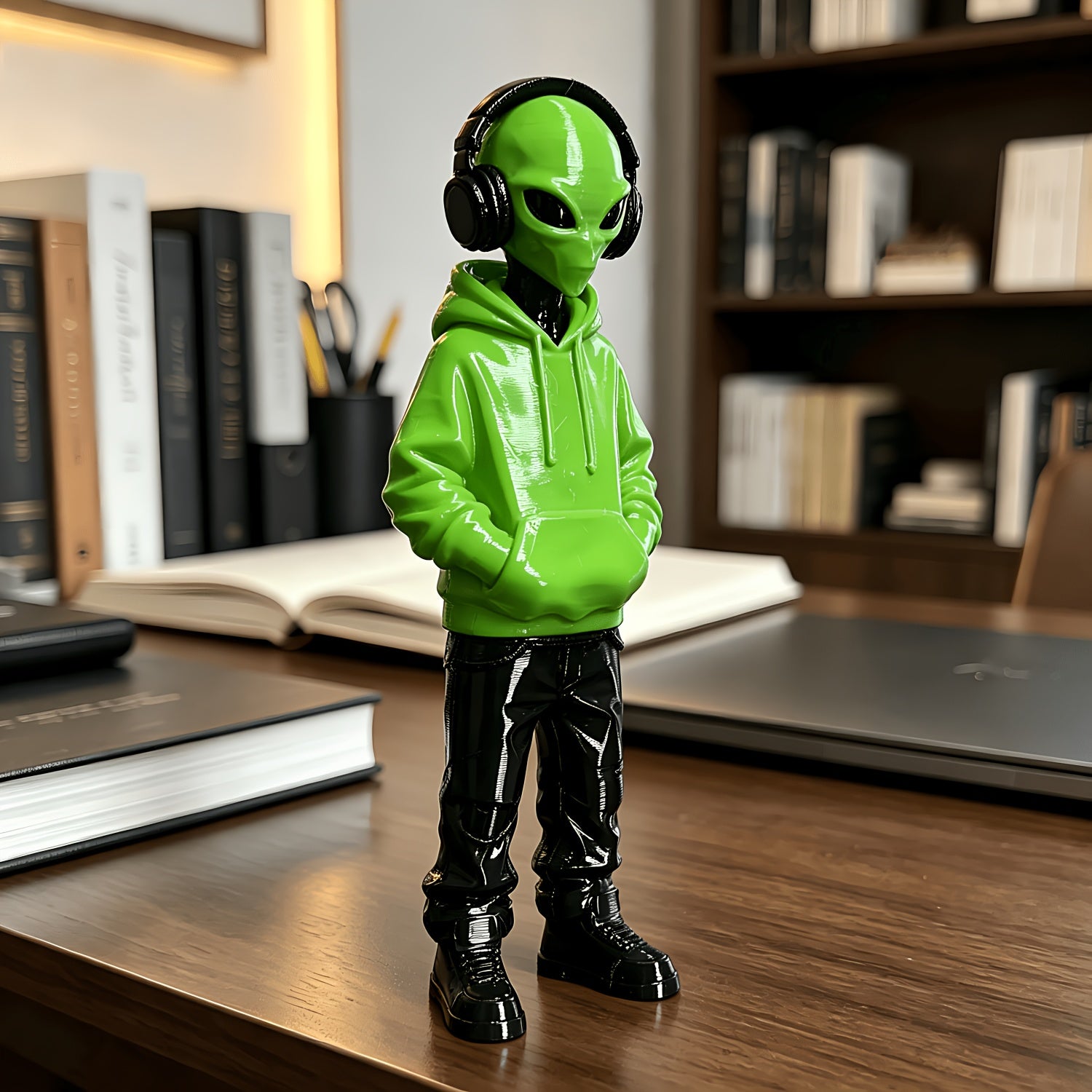 Tnessential Alien Statue Ornament with Headphones 3D Decor