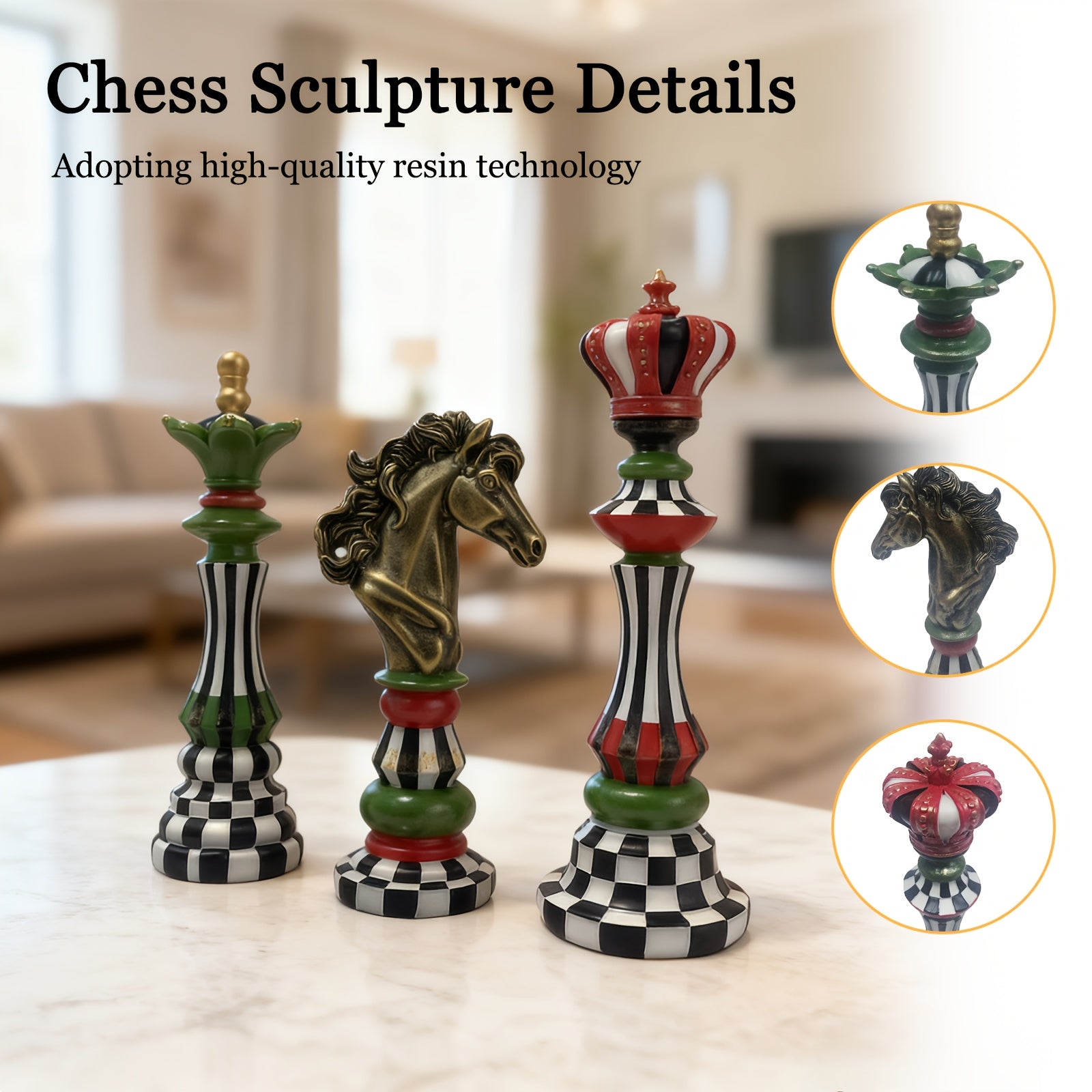 Tnessential Set of 3 Decorative Chess Pieces Featuring a Grid Design 3D Decor