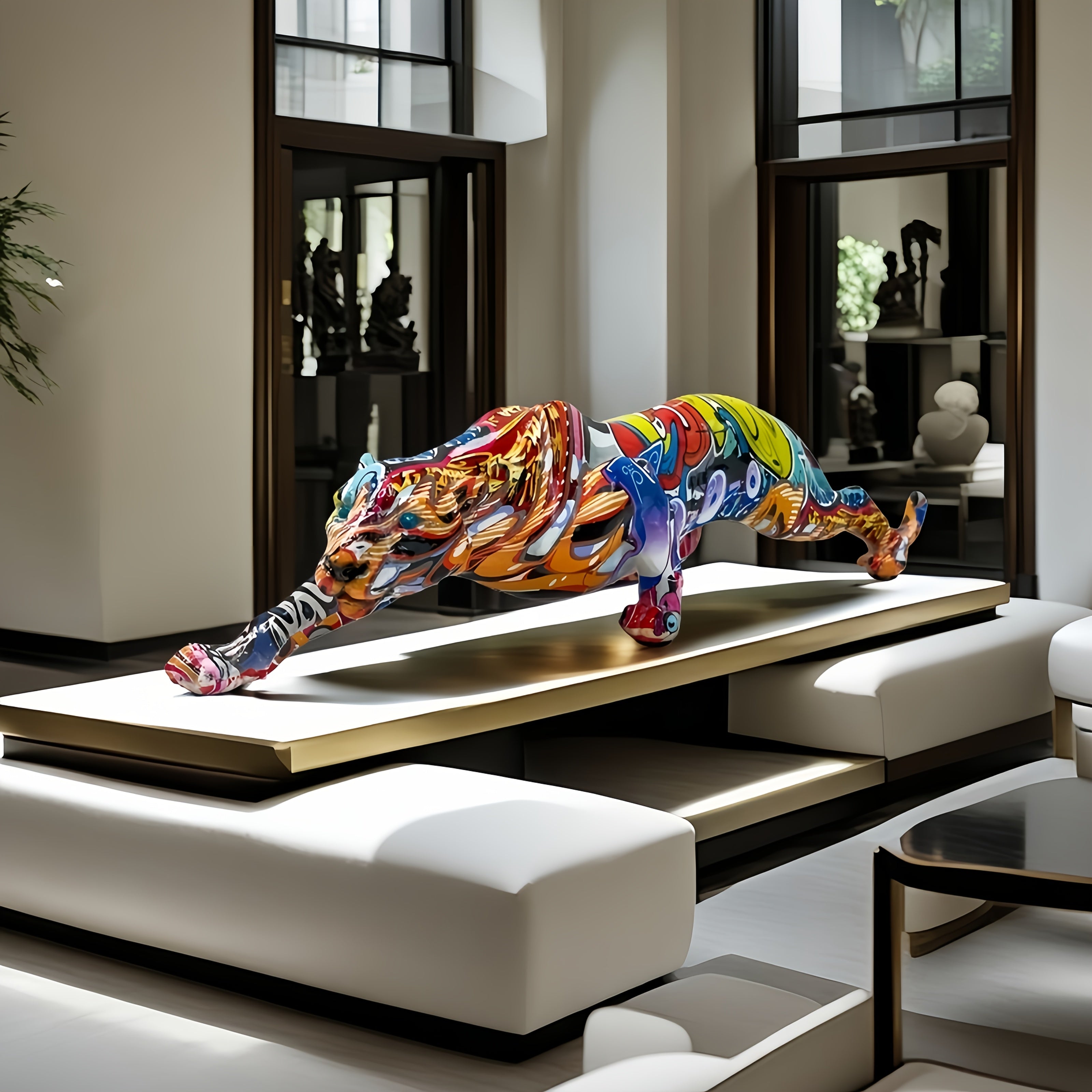 Tnessential Vibrant Graffiti Leopard Figurine 3D Decor