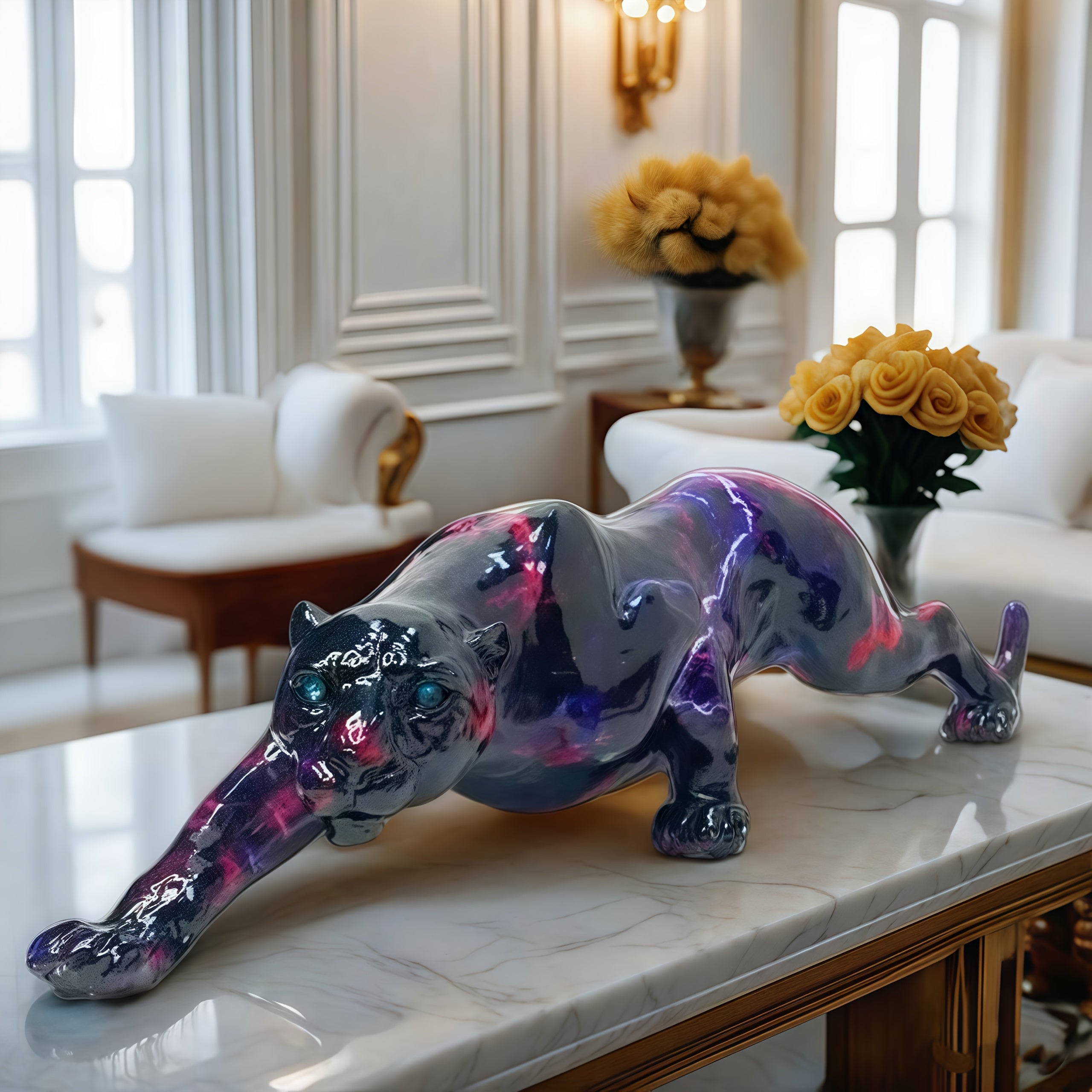 Tnessential Fashionable Cheetah Resin Statue Handicraft 3D Decor