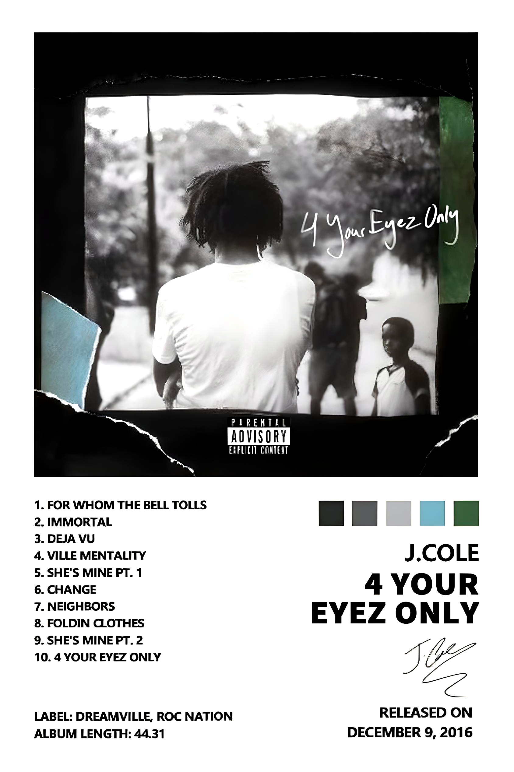 J COLE " 4 YOUR EYES ONLY " CANVAS POSTER