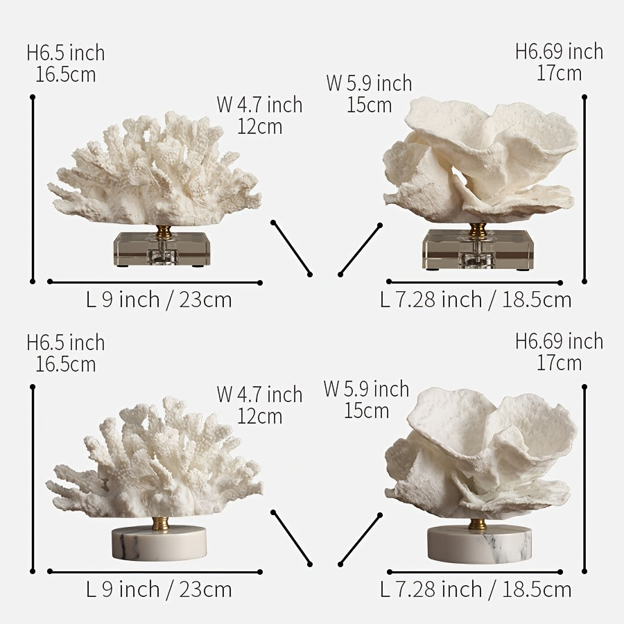 Tnessential Elegant White Coral Sculpture Ornament with Crystal Base 3D Decor