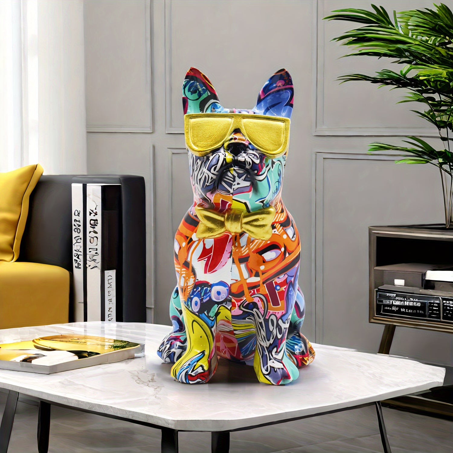 Tnessential Hip-hop Dog Statue with Glasses 3D Decor