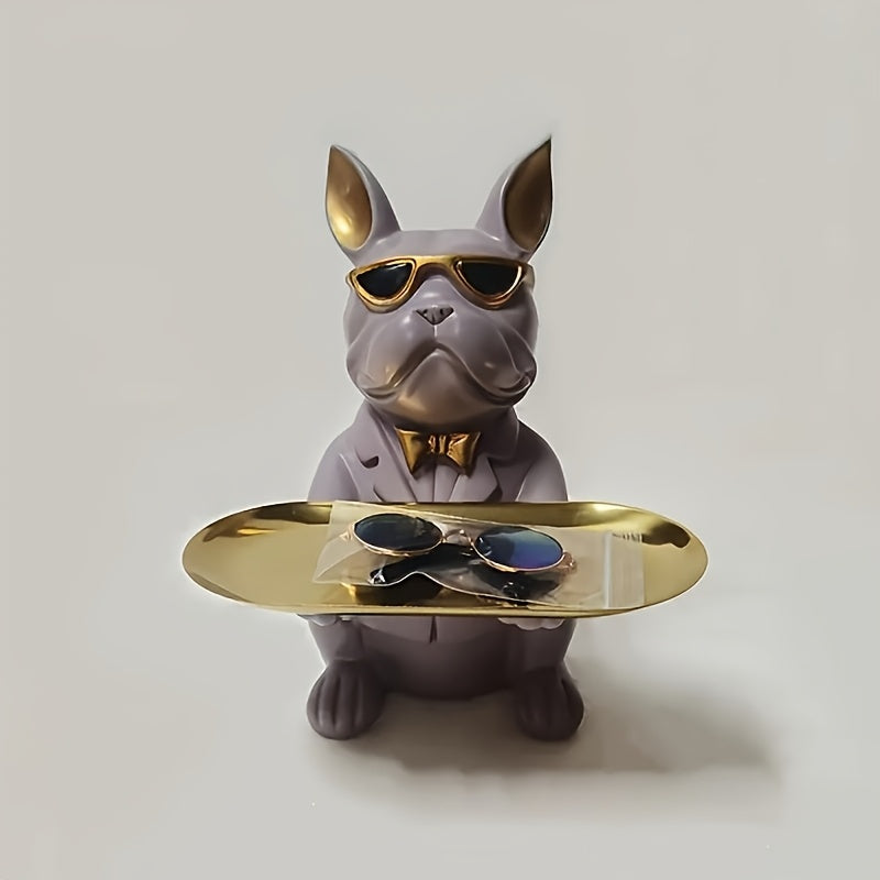 Tnessential French Bulldog Table Storage Resin Sculpture with Tray 3D Decor