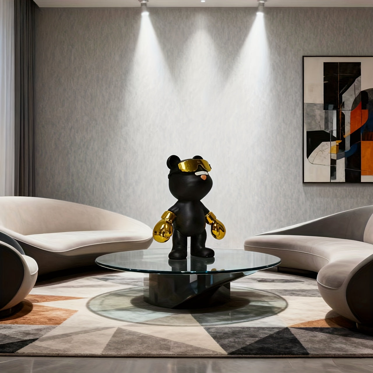 Tnessential Trendy Black and Golden Bear Figurine 3D Decor