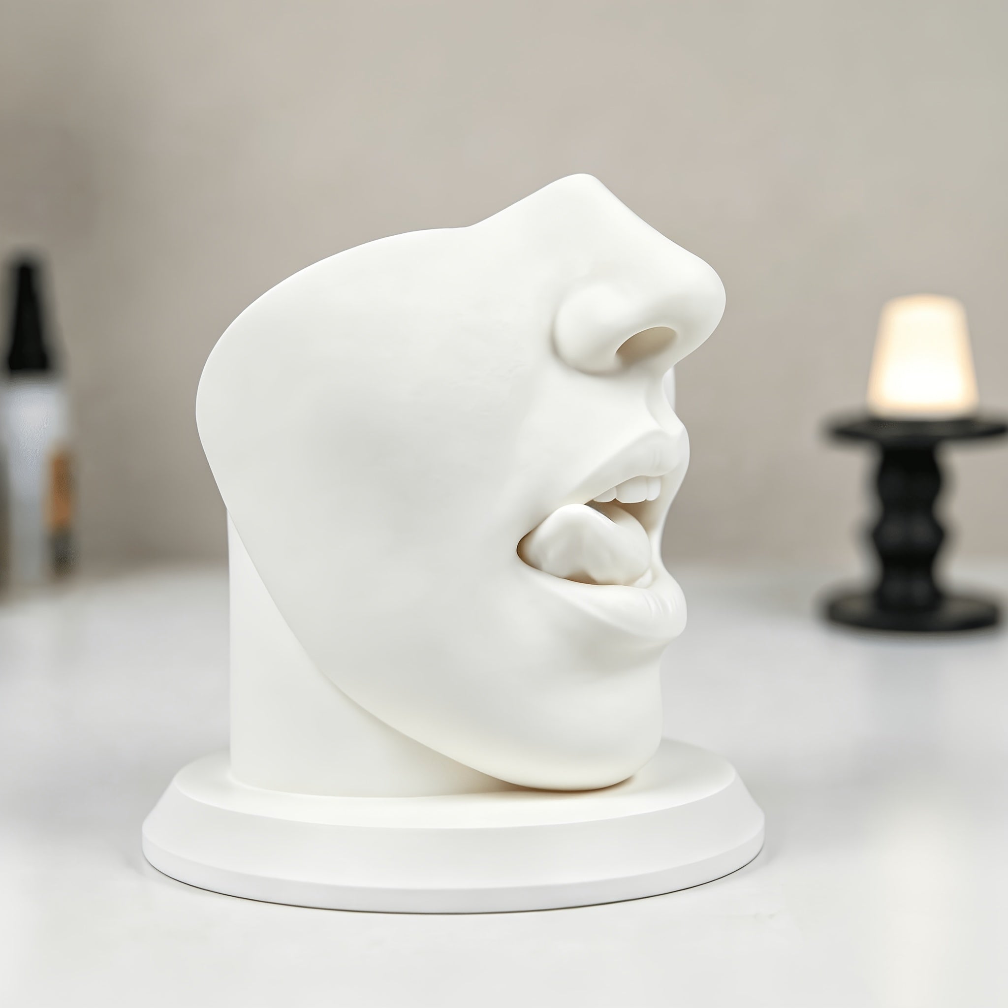 Tnessential Funny Lip-licking Face Sculpture Statue 3D Decor