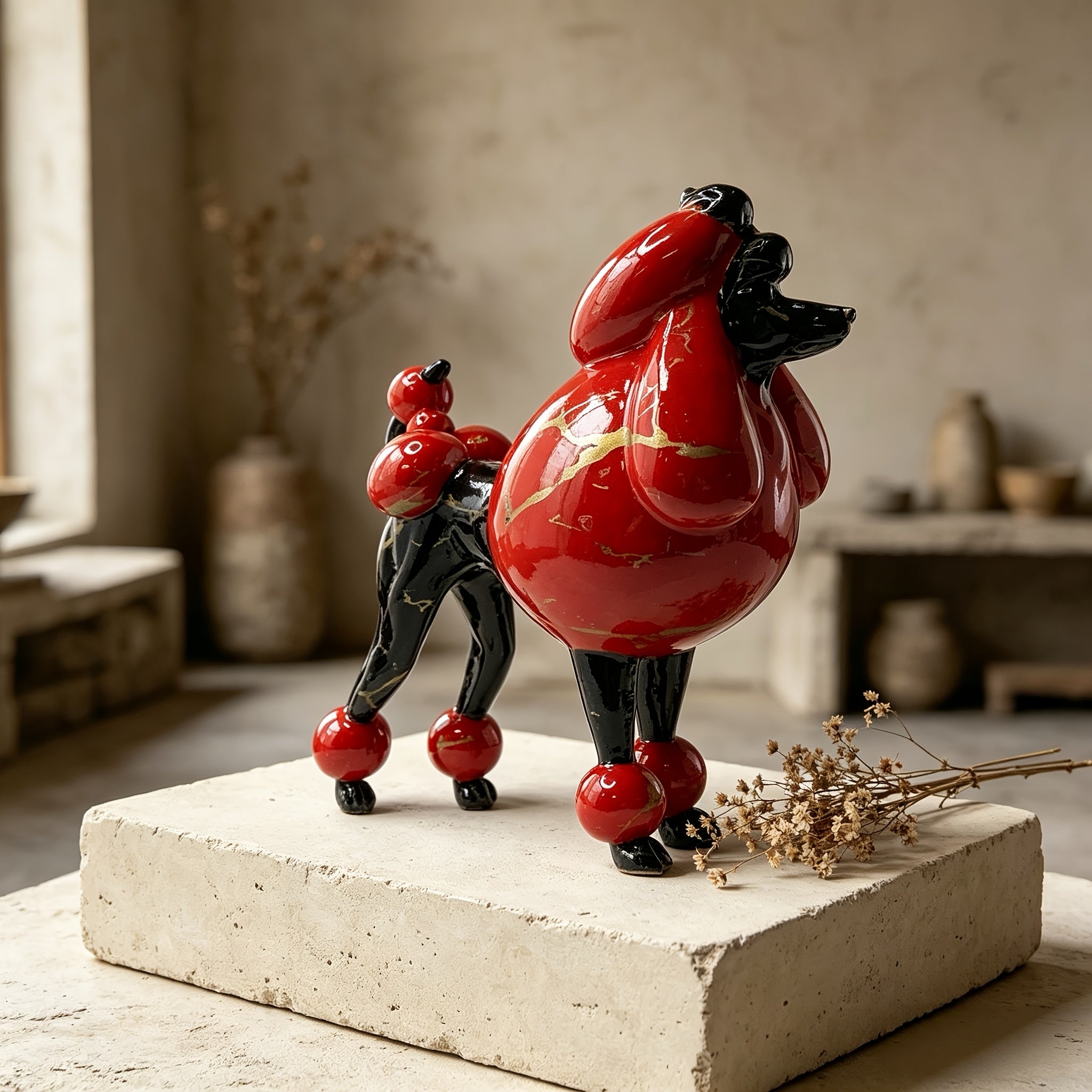 Tnessential Red and Black Contrast Color Poodle Ornament 3D Decor