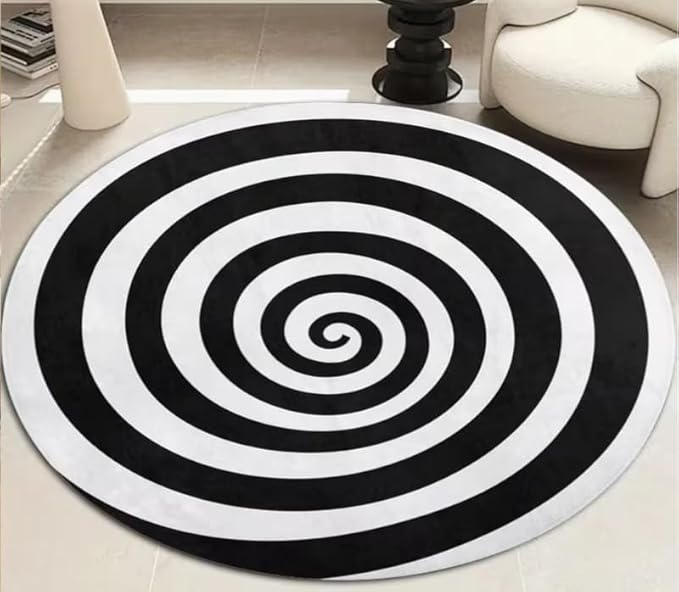 BLACK WHITE SPIRAL RUG