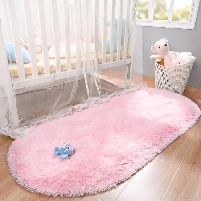 FLUFFY PINK OVAL RUG