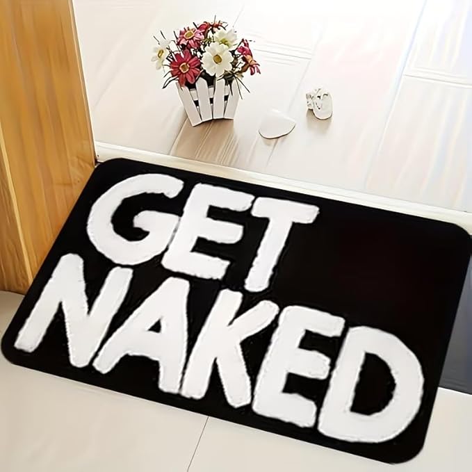AESTHETIC FUNNY BLACK "GET NAKED" RUG