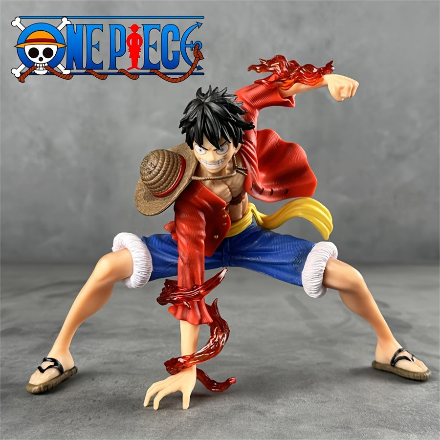 Tnessential Anime Figure: Luffy Squatting Scene Statue Model with Red 3D Decor