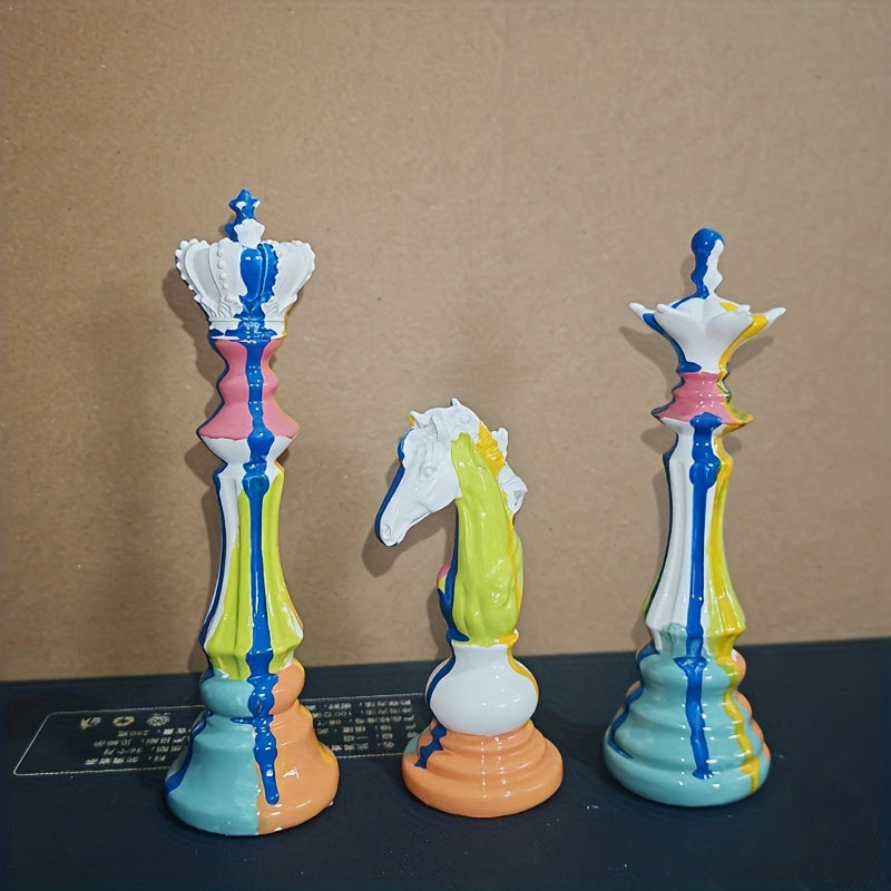 Tnessential International Chess King Queen Knight 3pcs Cabinet Entrance 3D Decor