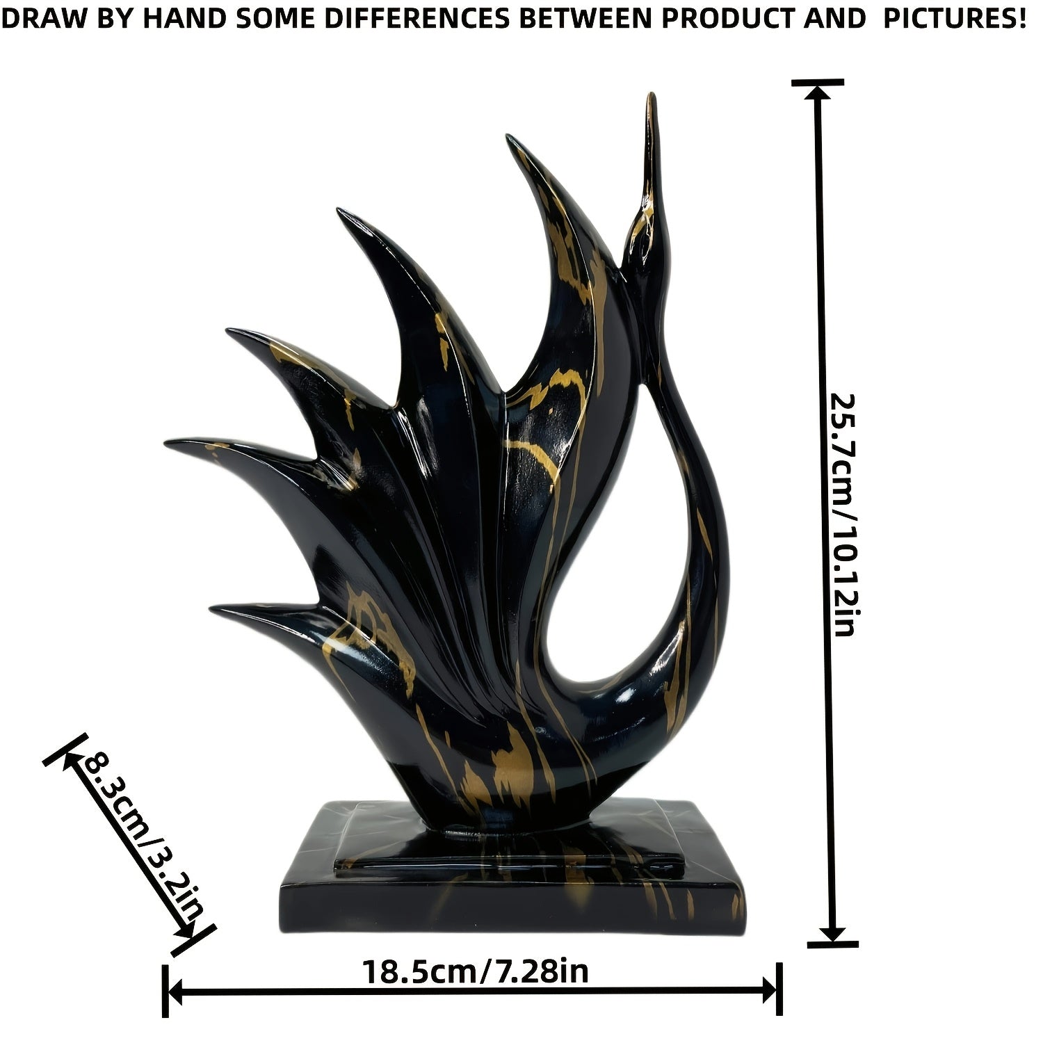 Tnessential Black Golden Elegant Dancing Swan Resin Sculpture 3D Decor