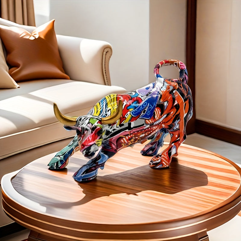 Tnessential Collectible Figurines 1pc Bold Graffiti Bull Statue 3D Decor
