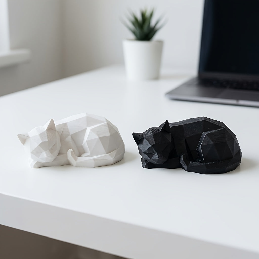Tnessential Cute Abstract Geometric Sleeping Cat Ornament 3D Decor