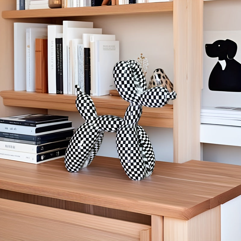 Tnessential Elegant Black & White Checkered Dog Sculpture 3D Decor