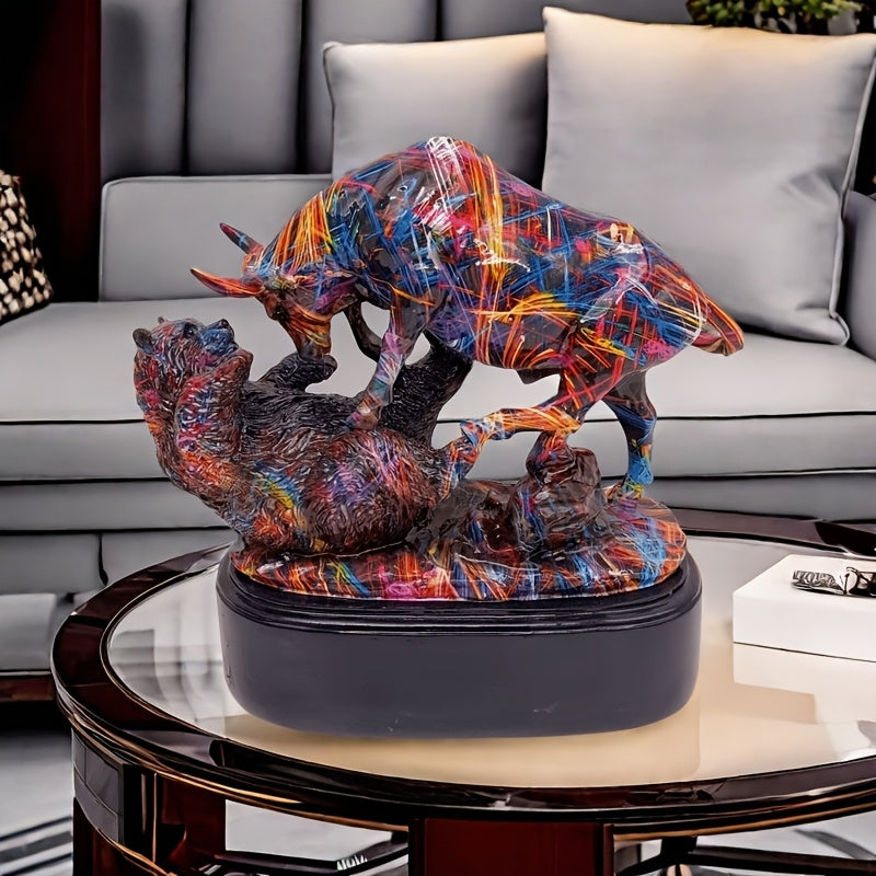 Tnessential Colorful Bull and Bear Figurines for Display 3D Decor