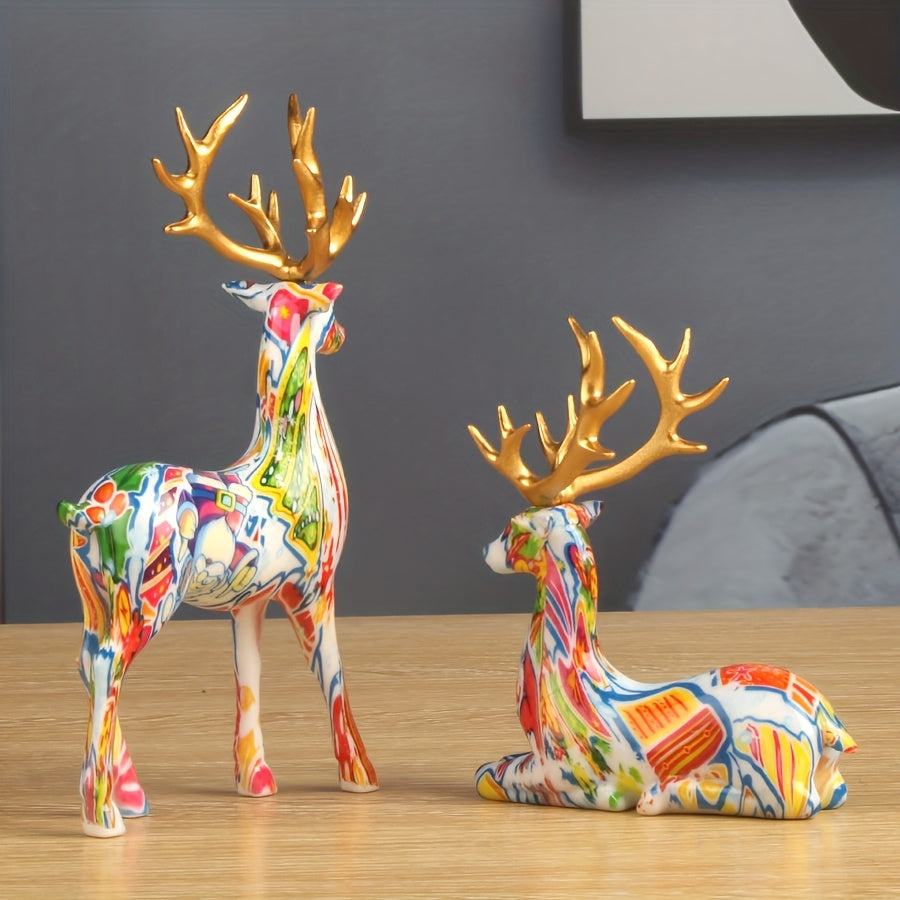 Tnessential Multicolor Christmas Reindeer Statues 3D Decor