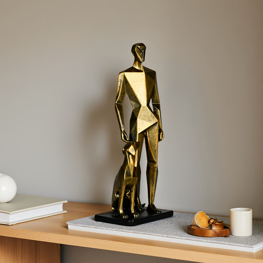 Tnessential Modern Minimalist Human & Dog Sculpture Statue 3D Decor