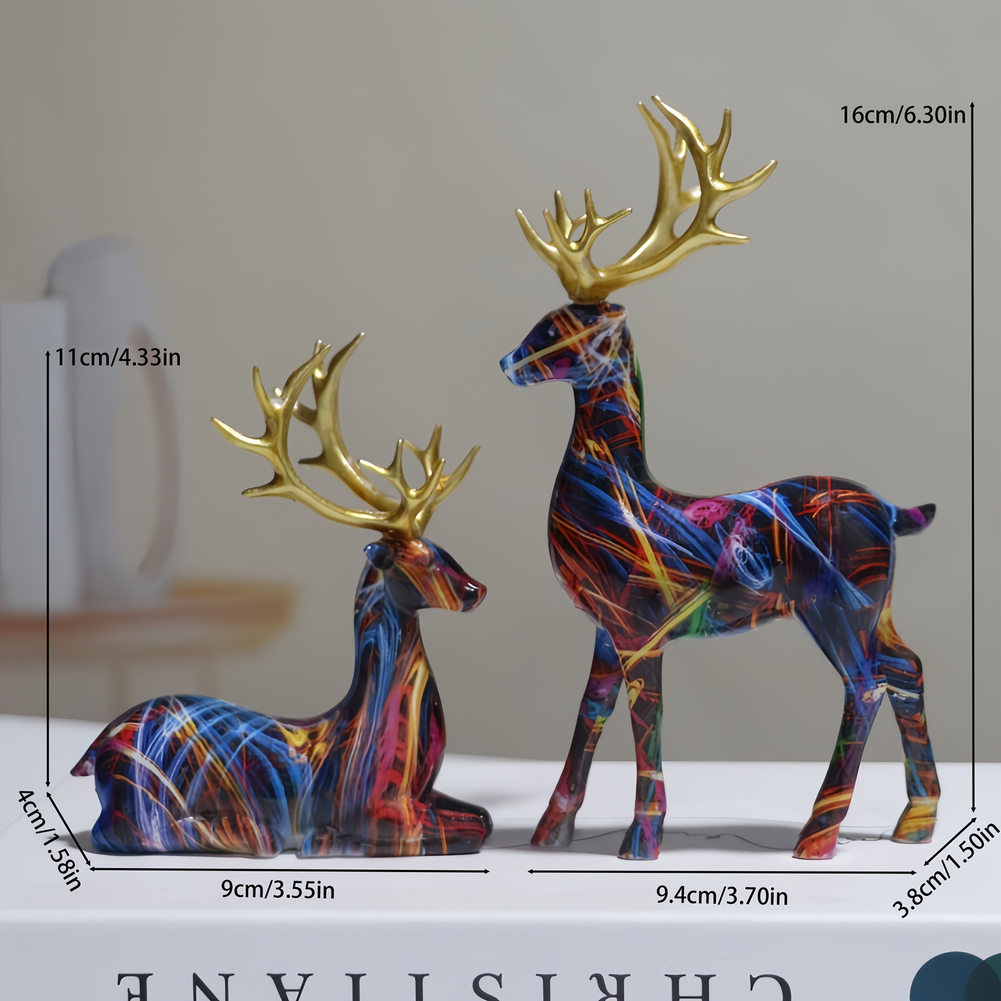 Tnessential Set of Colorful Reindeer Figurines 3D Decor