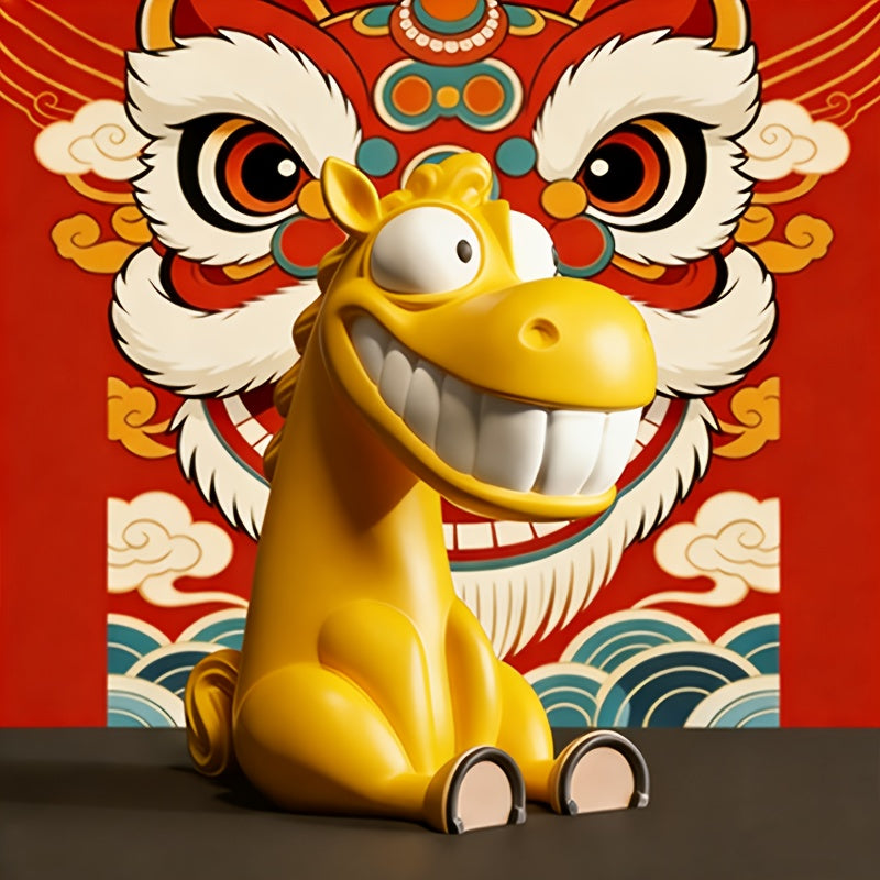 Tnessential Yellow Horse Statue with a Funny Grin 3D Decor