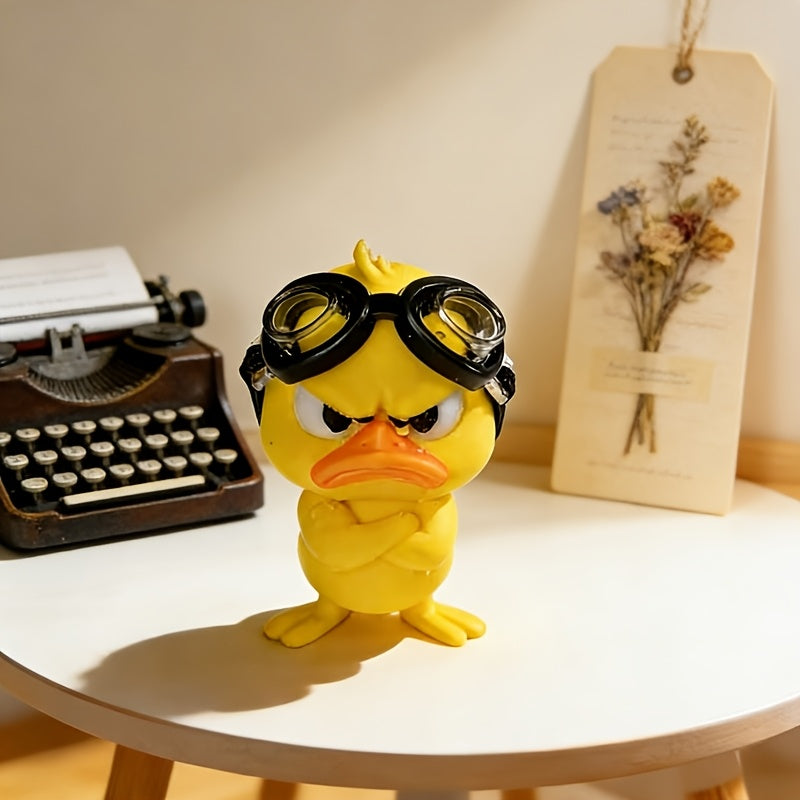 Tnessential An Angry Little Yellow Duck Figurine with Swimming Goggles 3D Decor