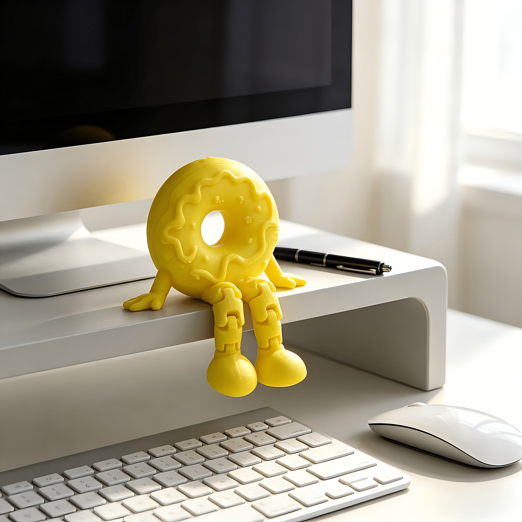 Tnessential Printed Yellow Donut Figure with Movable Joints 3D Decor