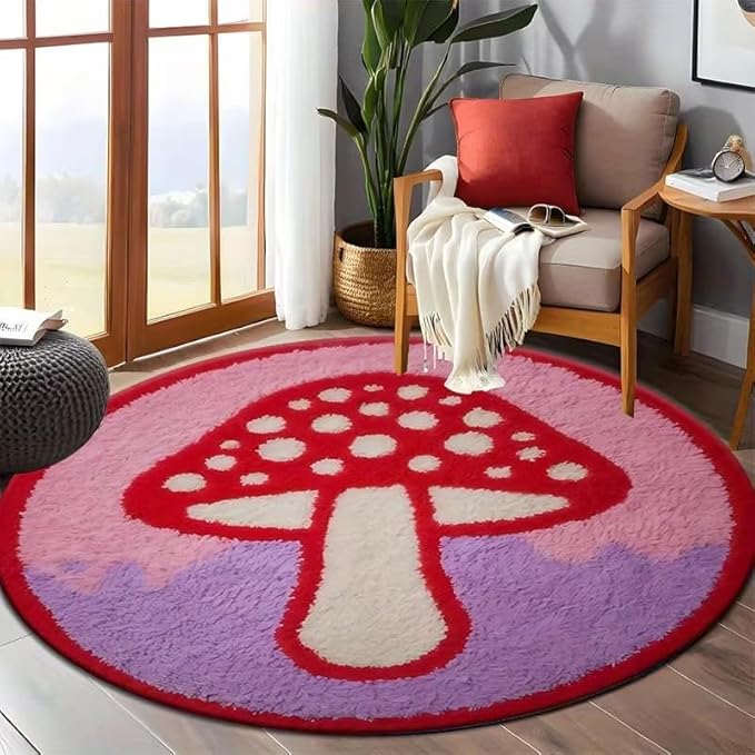 RED MUSHROOM ROUND RUG