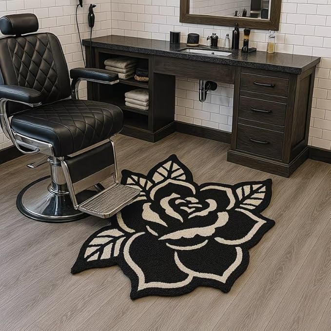 BLACK ROSE FLOWER RUG