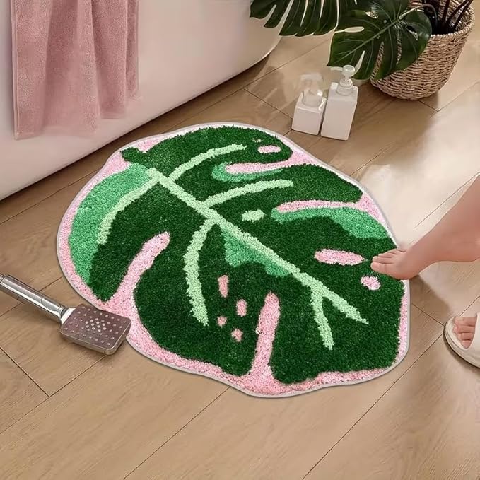 CUTE PINK AND GREEN LEAF RUG