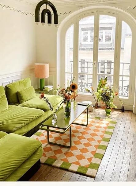 ORANGE AND WHITE TILES RUG
