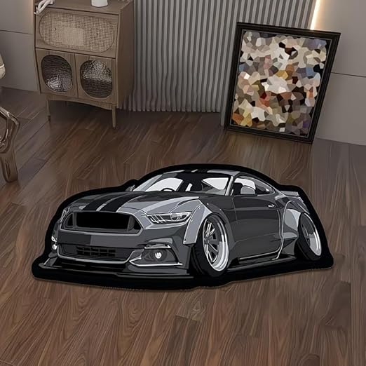 AESTHETIC GREY MUSTANG AMERICAN MUSCLE CAR RUG