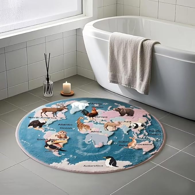 KIDS WORLD MAP ANIMALS RUG