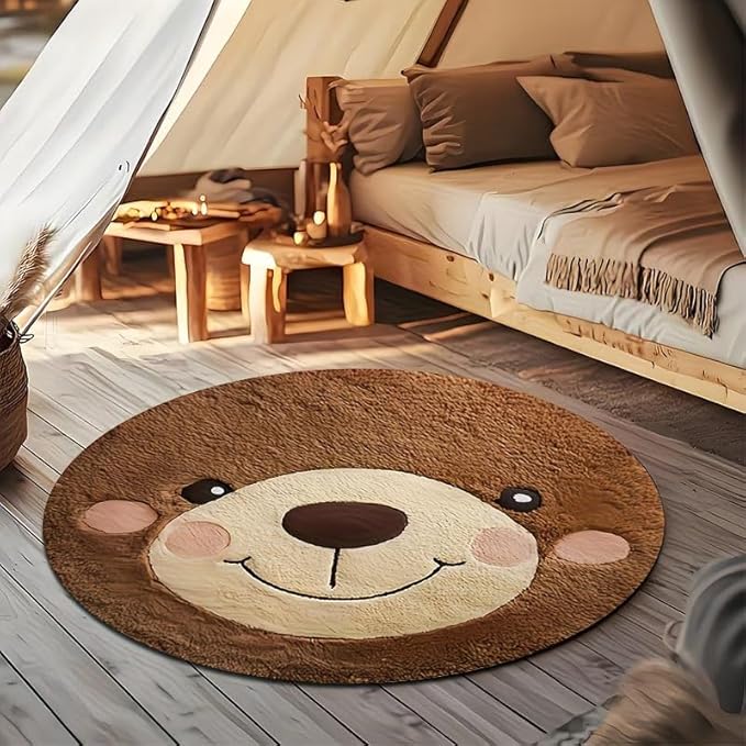 CUTE BROWN BEAR ROUND RUG
