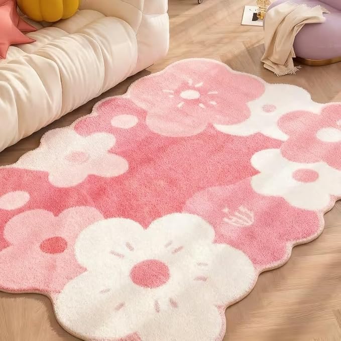 CUTE GIRLY PINK FOLRAL RUG