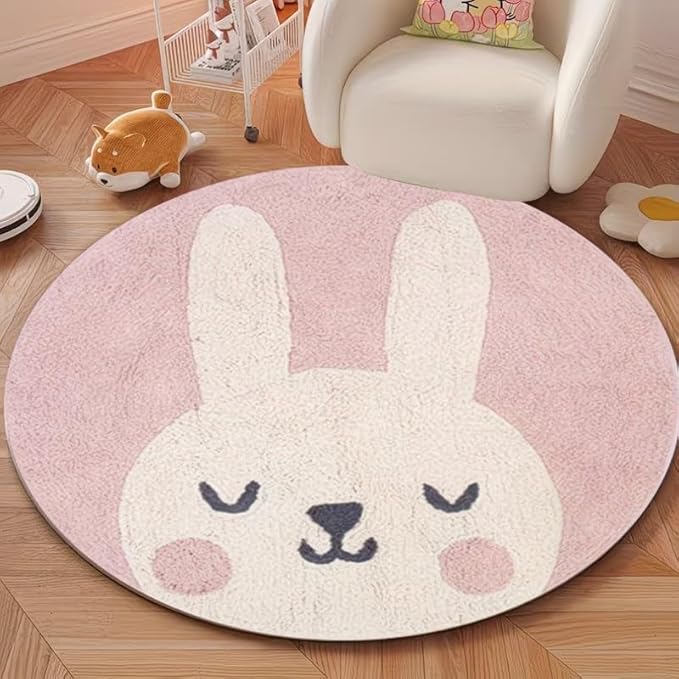 PINK BUNNY ROUND RUG