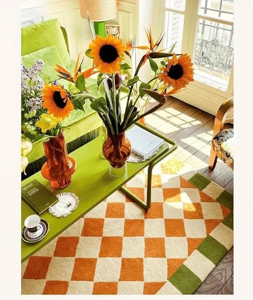 ORANGE AND WHITE TILES RUG