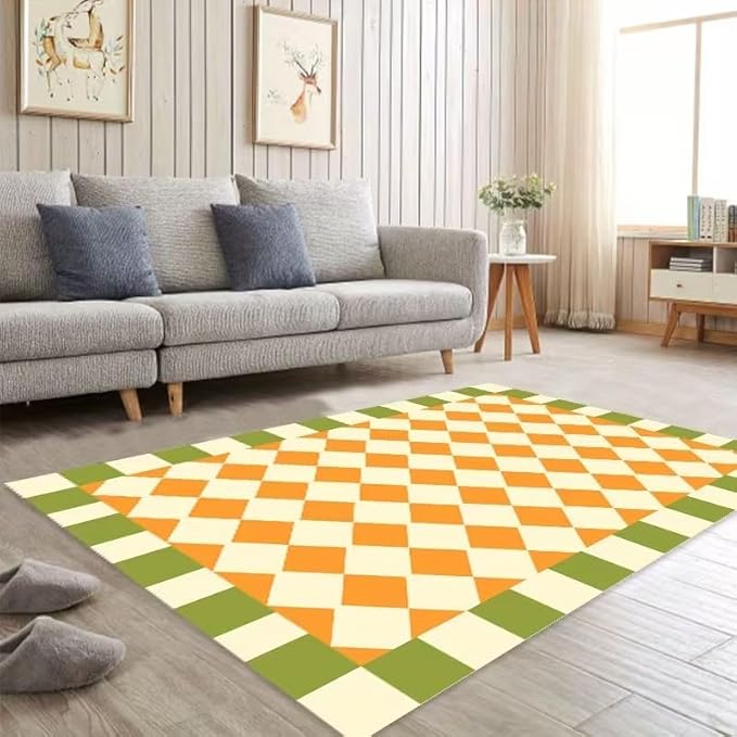 ORANGE AND WHITE TILES RUG
