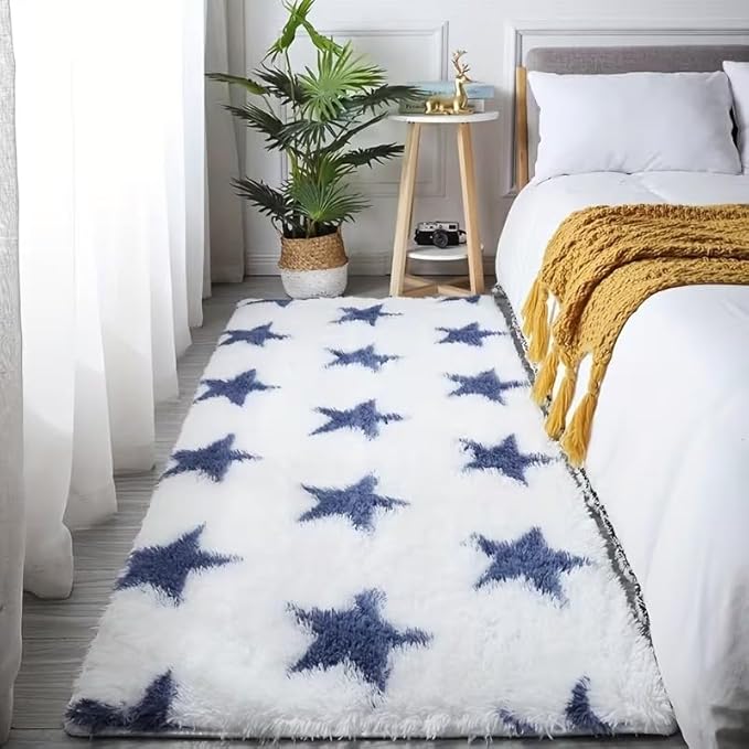 CUTE BLUE AND WHITE STAR PATTERN RUG
