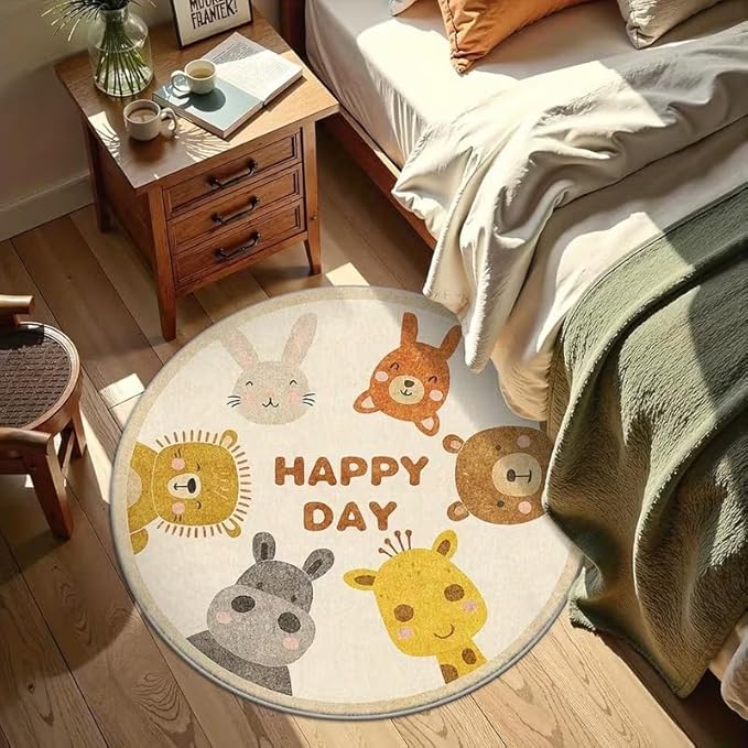 CUTE SAFARI ANIMALS CIRCLE RUG