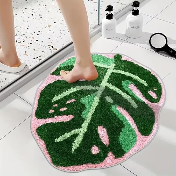 CUTE PINK AND GREEN LEAF RUG