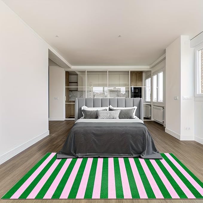 GREEN AND PINK STRIPES RUG
