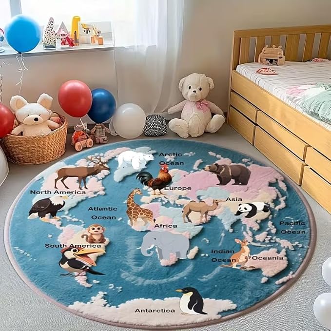 KIDS WORLD MAP ANIMALS RUG