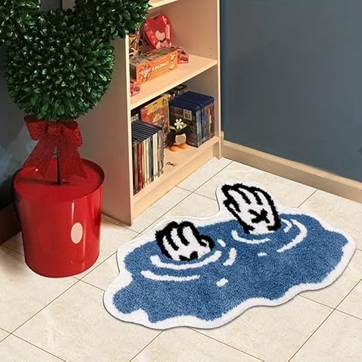 COOL BLUE AND WHITE ABSTRACT RUG
