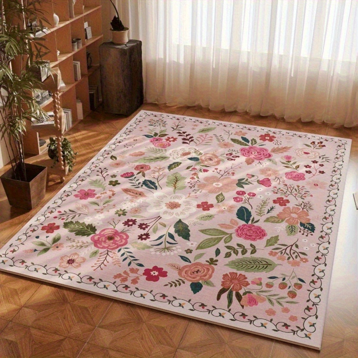 PINK FLORAL RUG view 2